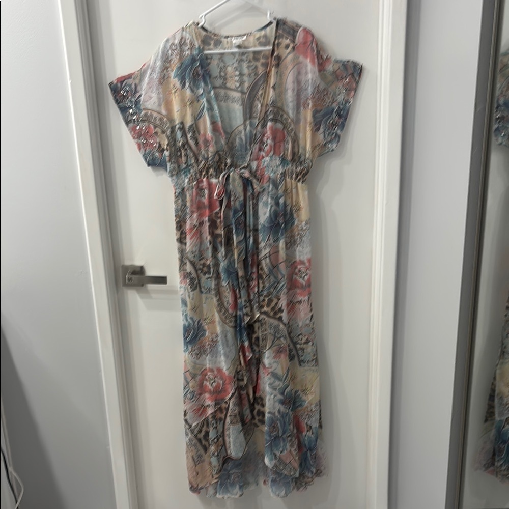 VENUS Floral Patterned Kimono/Cover up,high low with Tie Front
